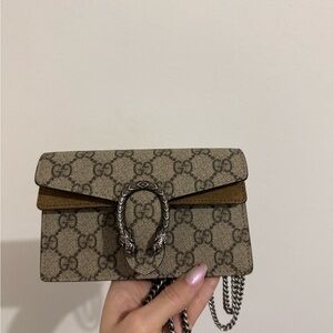 Gucci Beige and Brown Clutch with Chain